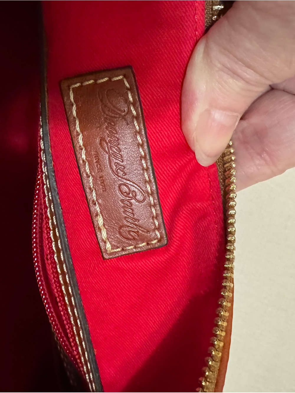 Dooney & Bourke Dark Brown Suede Shoulder Bag with Tan Leather Trim - Picture 7 of 10